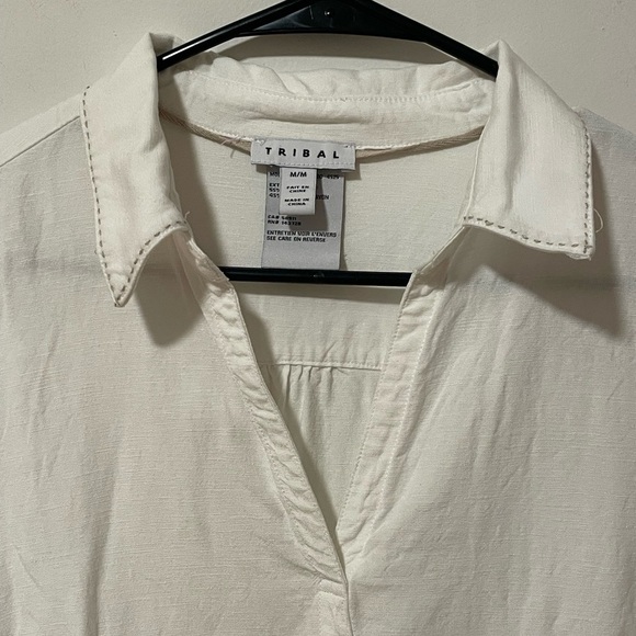 Tribal Women's Cream Linen Tunic Top Size M - Picture 2 of 11